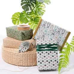Papel Kraft Reciclado Con Motivos Geométricos Blancos - Rollo De Papel De Envolver De 50 M