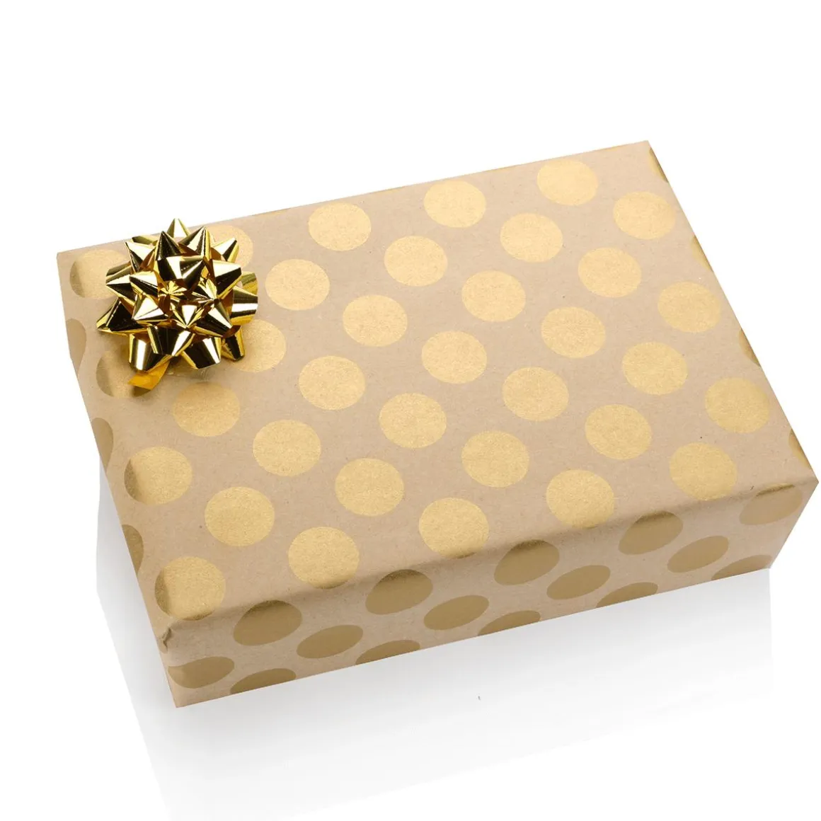 Papel Kraft Reciclado Con Puntos Dorados - Bobina De Papel De Regalo Sostenible De 50 M