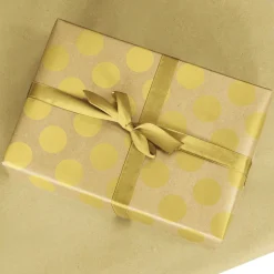 Papel Kraft Reciclado Con Puntos Dorados - Bobina De Papel De Regalo Sostenible De 50 M
