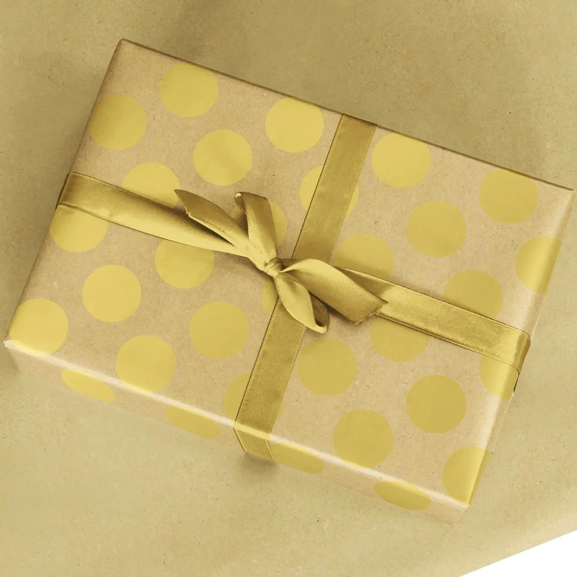 Papel Kraft Reciclado Con Puntos Dorados - Bobina De Papel De Regalo Sostenible De 50 M