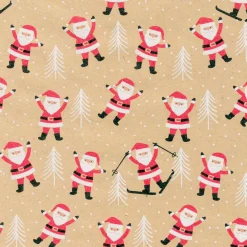 Papel Kraft Reciclado Con Papá De Noel Y Abetos Blancos - Rollo De Papel De Envolver De 50m