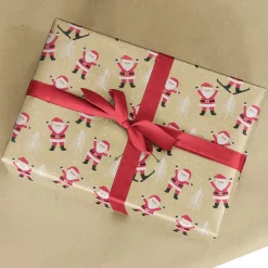 Papel Kraft Reciclado Con Papá De Noel Y Abetos Blancos - Rollo De Papel De Envolver De 50m