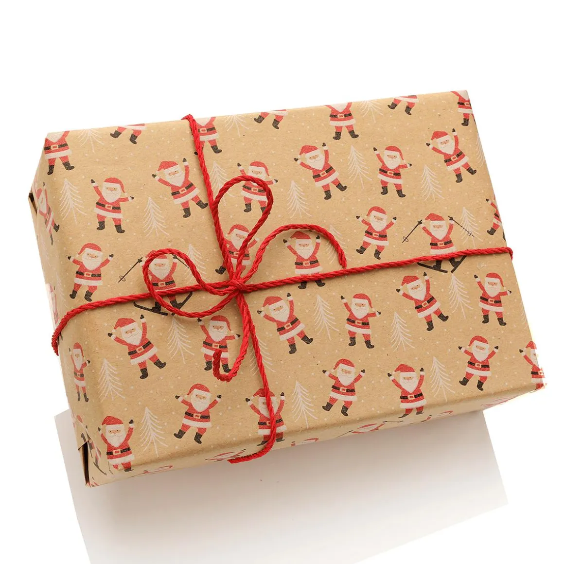 Papel Kraft Reciclado Con Papá De Noel Y Abetos Blancos - Rollo De Papel De Envolver De 50m