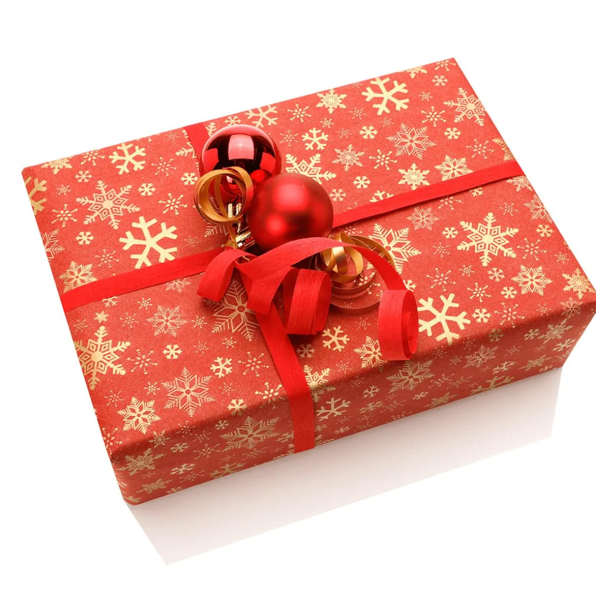Papel Kraft Rojo Reciclado Con Copos De Nieve Dorados - Bobina De Papel De Regalo Sostenible De 50 M
