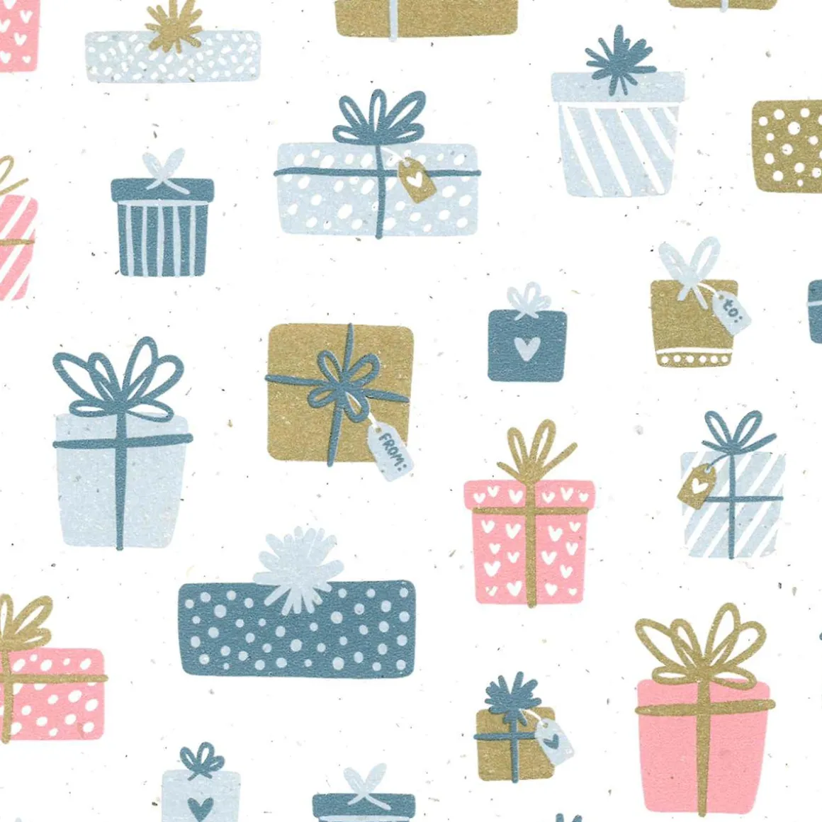Papel Kraft Sostenible De Remolacha Azucarera Con Regalos Rosa, Azul Y Dorado - Rollo De Papel De Envolver De 50 M