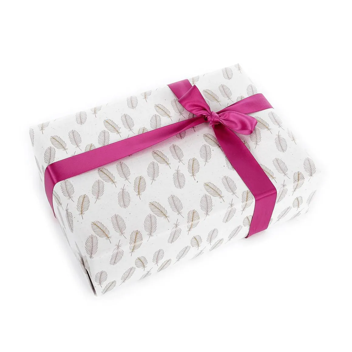 Papel Kraft Sostenible De Remolacha Azucarera Con Plumas En Color Rosado Y Dorado - Rollo De Papel De Regalo De 50 M