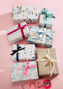 Papel Kraft Sostenible De Remolacha Azucarera Con Plumas En Color Rosado Y Dorado - Rollo De Papel De Regalo De 50 M