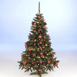 Paquete Económico Árbol De Navidad 180 Cm Con Adornos De Plástico Rojos Y Luces De Hadas