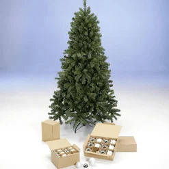 Paquete Económico Árbol De Navidad 210 Cm Incl. Adornos De Cristal Y Luces De Hadas