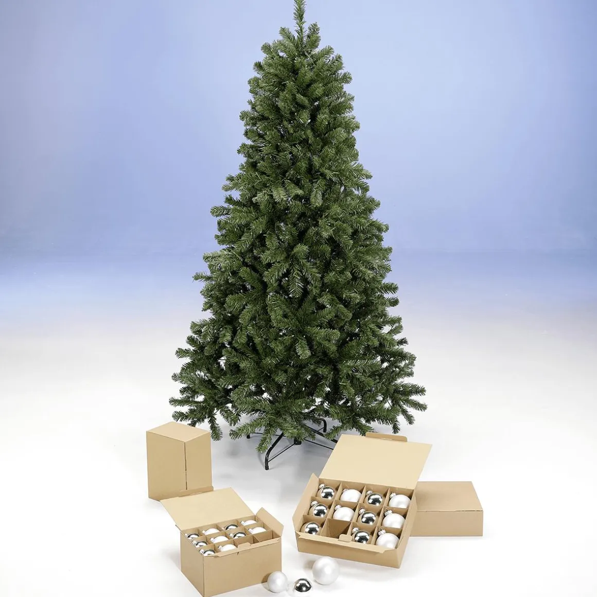 Paquete Económico Árbol De Navidad 210 Cm Incl. Adornos De Cristal Y Luces De Hadas