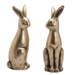 Pareja De Conejos De Pascua De Cerámica Dorada 2 Piezas