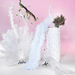 Pavo Real Blanco Decorativo, Longitud: 150 Cm