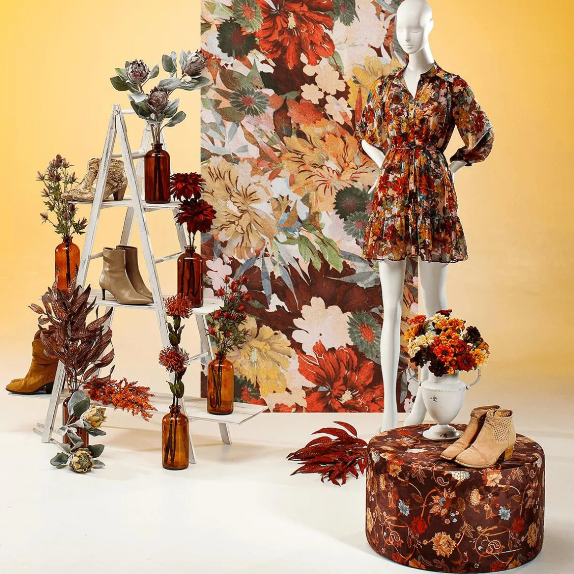 Rama Decorativa De Otoño De Color Taupe, 85 Cm De Largo