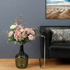 Ramo Artificial Mixto Con Rosas, Hortensias Y Flores De La Pradera Rosa 75 Cm
