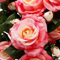 Ramo De Rosas Artificiales Con 15 Flores Cada Una, Rosa Y Amarillo, 54,5 Cm