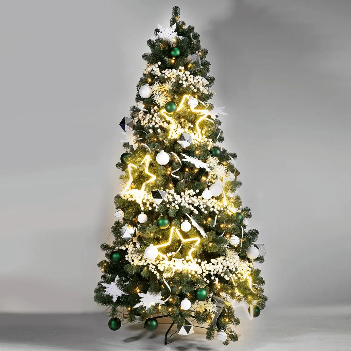 Árbol De Navidad Artificial Abeto Plateado Con LED 180 Cm