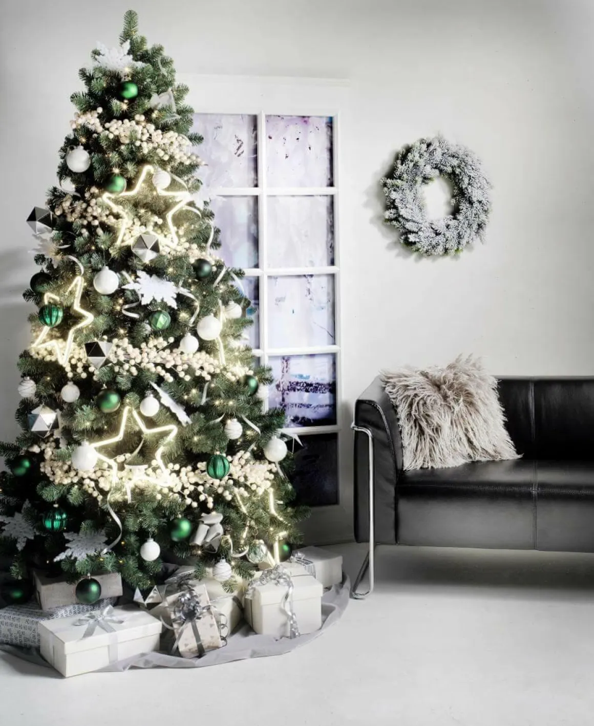 Árbol De Navidad Artificial Abeto Plateado Con LED 180 Cm