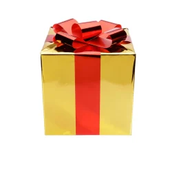 Regalo De Navidad 40 Cm Dorado Con Lazo Rojo