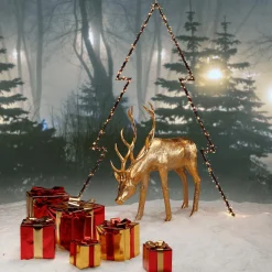 Regalo De Navidad 40 Cm Dorado Con Lazo Rojo
