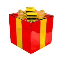 Regalo De Navidad 40 Cm Rojo Con Lazo Dorado