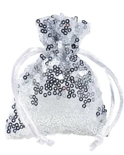 Saquitos De Organza Lentejuelas 10 Cm, 10 Piezas, Plata