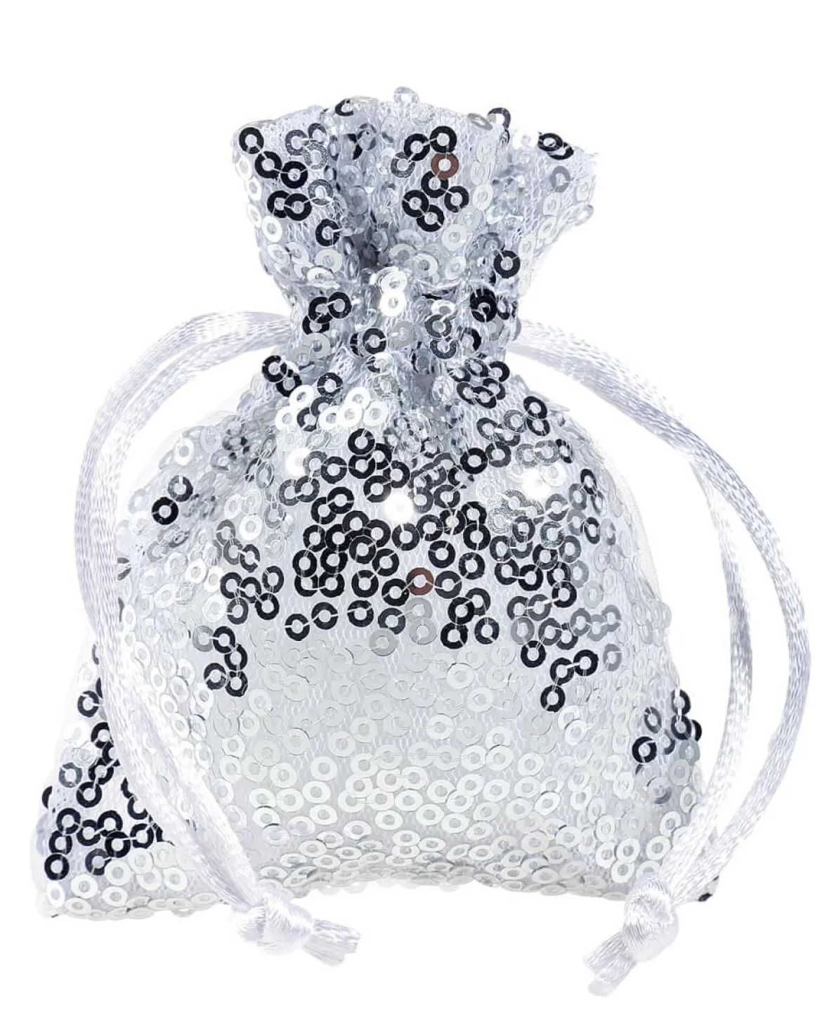 Saquitos De Organza Lentejuelas 10 Cm, 10 Piezas, Plata