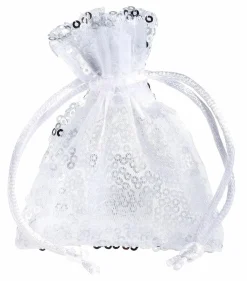Saquitos De Organza Lentejuelas 10 Cm, 10 Piezas, Plata