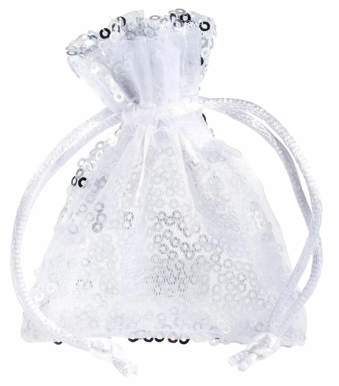 Saquitos De Organza Lentejuelas 10 Cm, 10 Piezas, Plata
