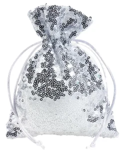 Saquitos De Organza Lentejuelas 18 Cm, 10 Piezas, Plata