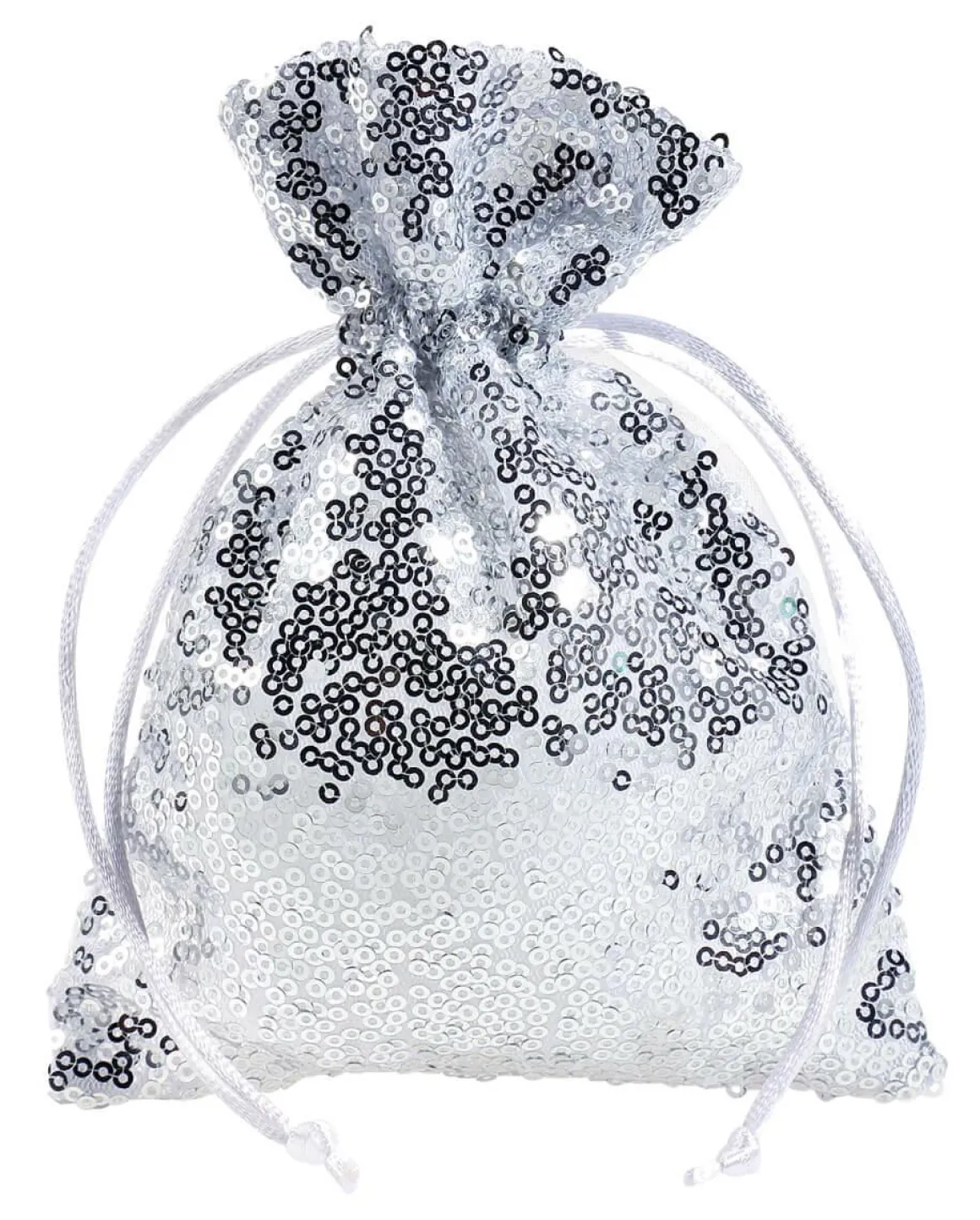 Saquitos De Organza Lentejuelas 18 Cm, 10 Piezas, Plata