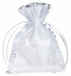 Saquitos De Organza Lentejuelas 18 Cm, 10 Piezas, Plata