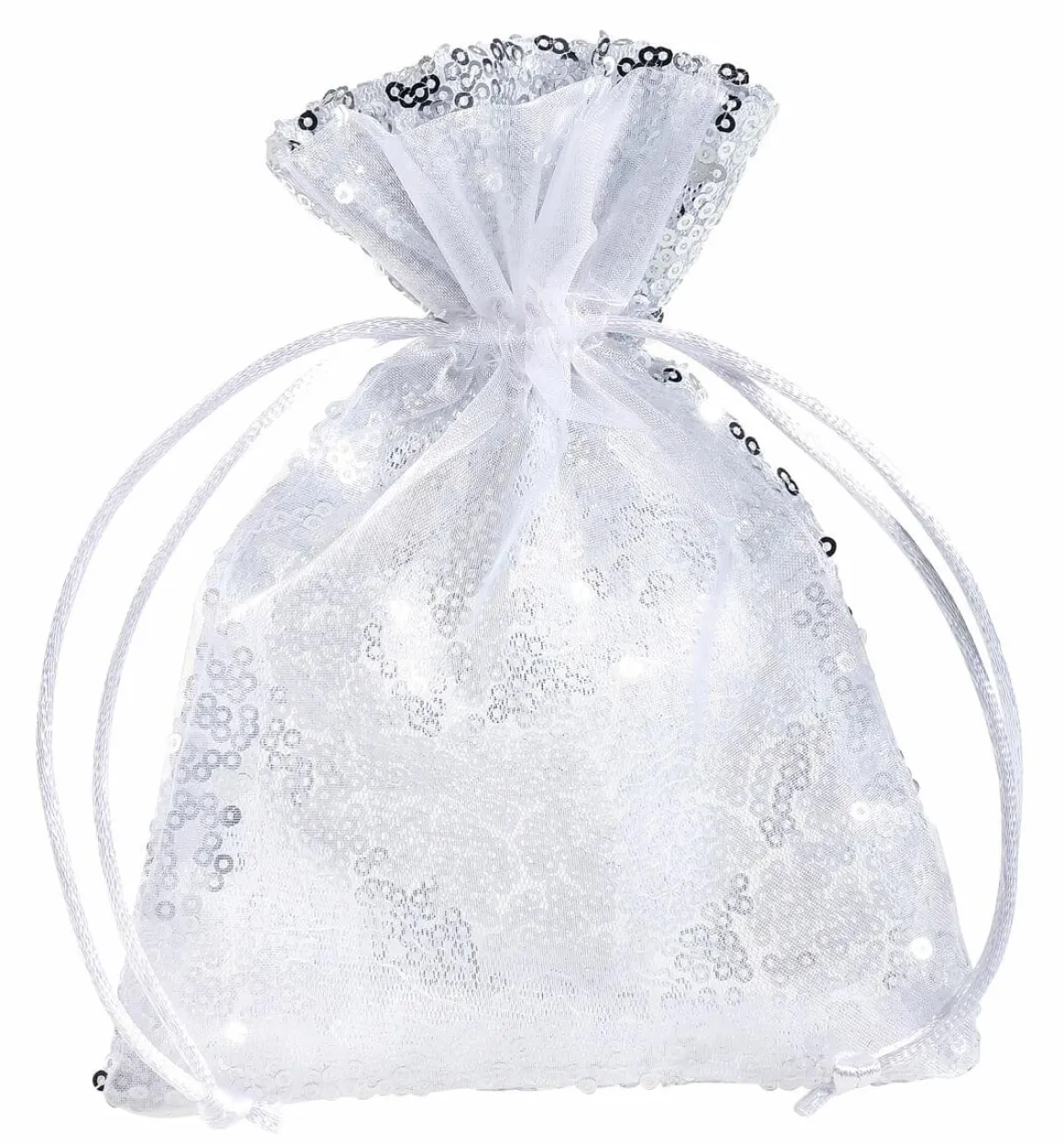 Saquitos De Organza Lentejuelas 18 Cm, 10 Piezas, Plata