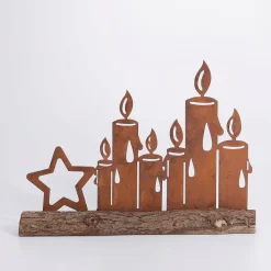 Silueta De Velas Encendidas Con Pátina De óxido 31 Cm Marrón