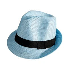 Sombrero De Paja Azul Claro Con Banda Negra 30 X 25 X 15 Cm (largo X Ancho X Alto)