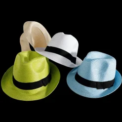 Sombrero De Paja Azul Claro Con Banda Negra 30 X 25 X 15 Cm (largo X Ancho X Alto)