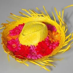 Sombrero De Paja Decorativo, Color Amarillo