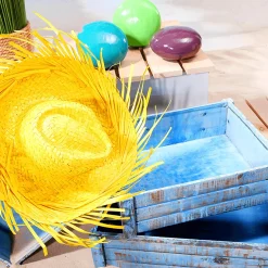 Sombrero De Paja Decorativo, Color Amarillo