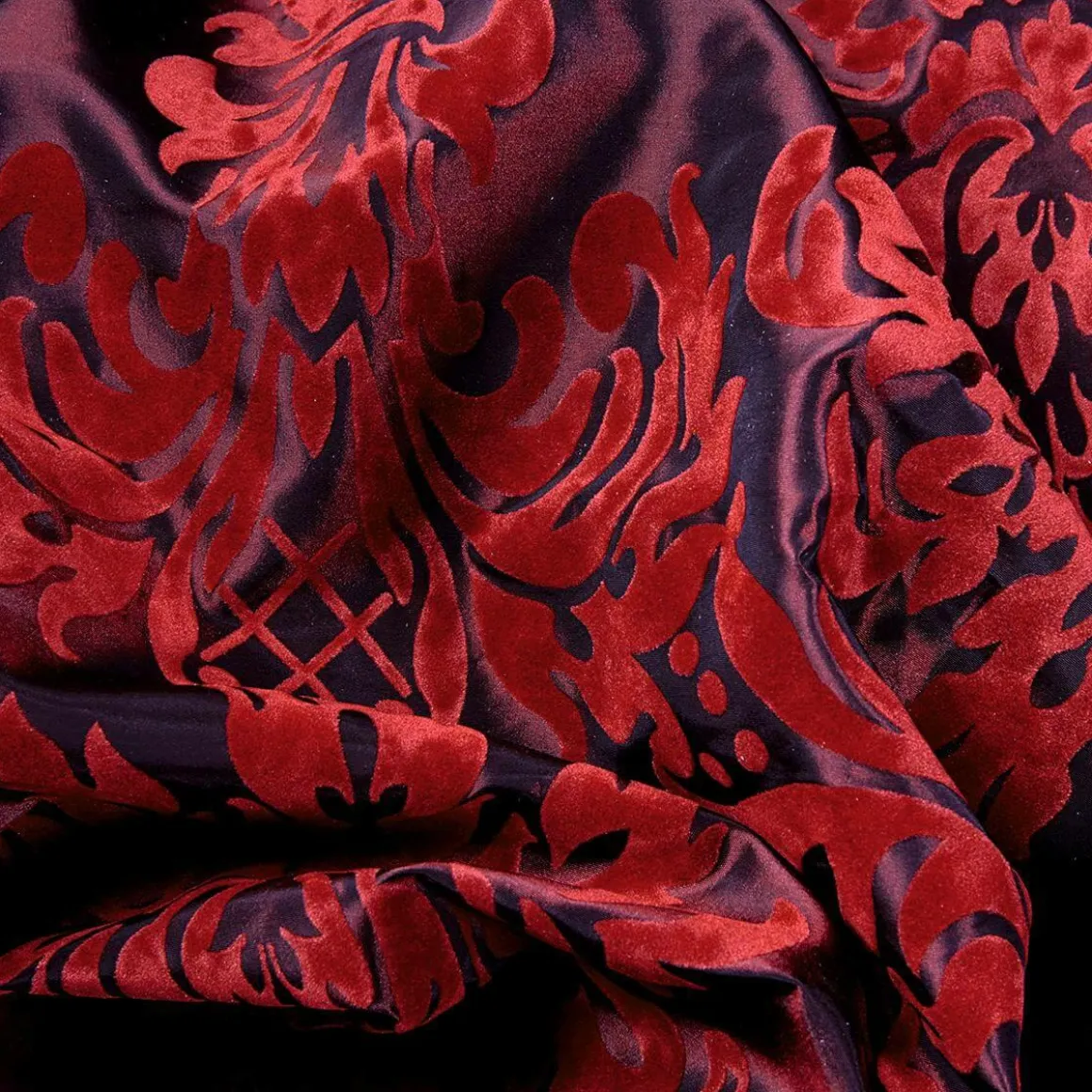 Tafetán Con Flocado De Terciopelo, Anchura: 145 Cm, Color Rojo