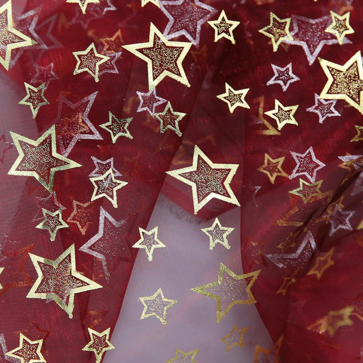 Tela De Organza "Estrellitas" Rojo Anchura 145 Cm