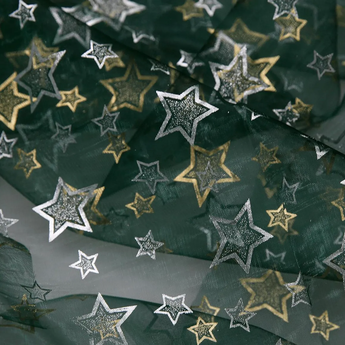Tela De Organza "Estrellitas" Verde Anchura 145 Cm