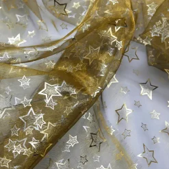 Tela De Organza "Estrellitas" Dorada Anchura 145 Cm