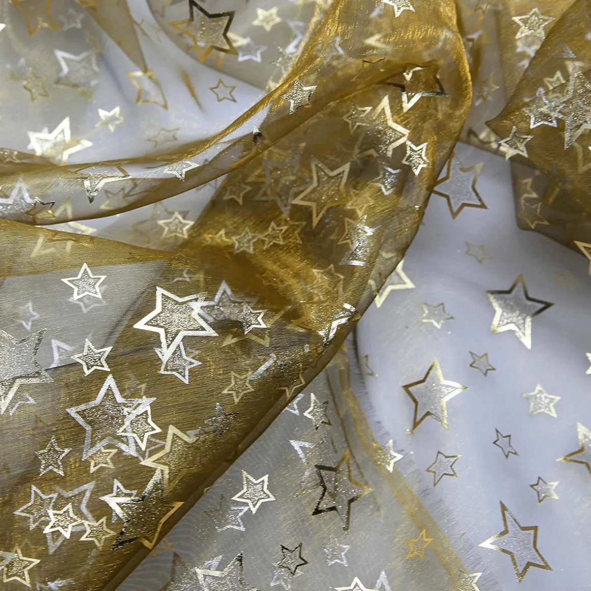 Tela De Organza "Estrellitas" Dorada Anchura 145 Cm