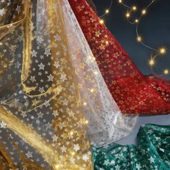 Tela De Organza "Estrellitas" Dorada Anchura 145 Cm