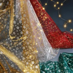 Tela De Organza "Estrellitas" Plata Anchura 145 Cm