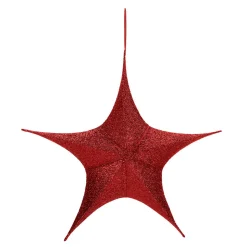 Tela Decorativa Estrella Plegable Purpurina Roja Con Cremallera, 40 Cm