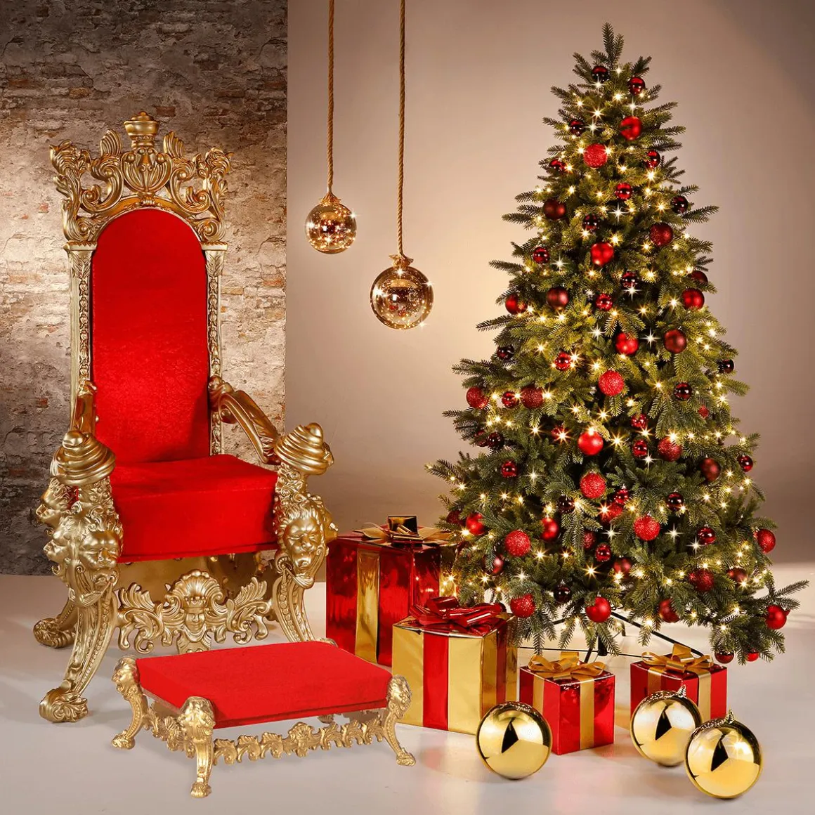 Trono "Estilo Barroco", Altura: 190 Cm, Oro-rojo