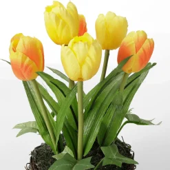 Tulipanes Artificiales En Cesta Amarilla, 20 Cm