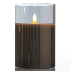 Vela De Cera LED En Vidrio Gris Humo 10 X 15 Cm