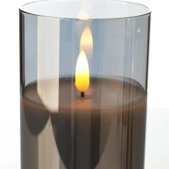 Vela De Cera LED En Vidrio Gris Humo 10 X 15 Cm